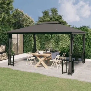vidaXL Tonnelle avec parois et toit double 3x4 m Anthracite pas cher