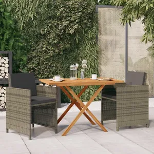 vidaXL Ensemble à manger de jardin 3 pcs avec coussins Gris pas cher