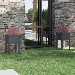 vidaXL Jardinières d'extérieur 2pcs Gris 40x40x70cm Bois de pin massif pas cher
