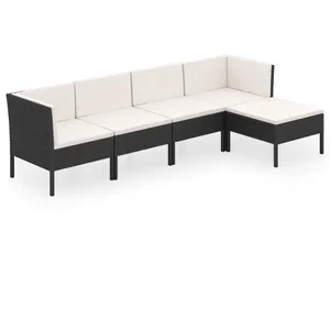 vidaXL Salon de jardin 5 pcs avec coussins Résine tressée Noir pas cher