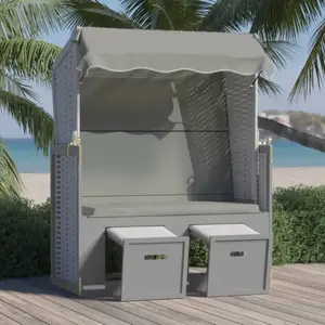 vidaXL Strandkorb avec auvent Résine tressée et bois solide Gris pas cher