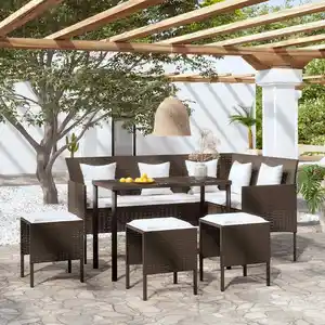 Comparateur de prix : vidaXL Ensemble de canapés en L 5pcs avec coussins Résine tressée Brun