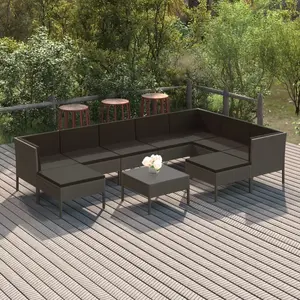 vidaXL Salon de jardin 10 pcs avec coussins Résine tressée Gris pas cher