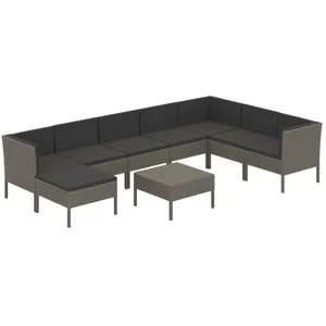 vidaXL Salon de jardin 9 pcs avec coussins Résine tressée Gris pas cher