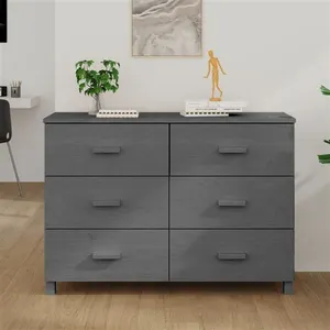 vidaXL Buffet HAMAR Gris foncé 113x40x80 cm Bois massif de pin pas cher