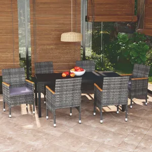 vidaXL Mobilier à dîner de jardin et coussins 7pcs Résine tressée Gris pas cher