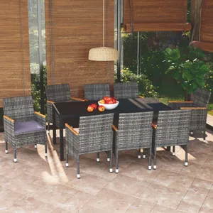 vidaXL Meubles à dîner de jardin et coussins 9 pcs Poly rotin Gris pas cher