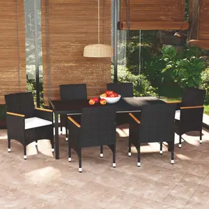vidaXL Mobilier à dîner de jardin et coussins 7pcs Résine tressée Noir pas cher
