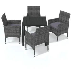 vidaXL Mobilier à dîner de jardin et coussins 5pcs Résine tressée Gris pas cher
