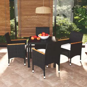 Vidaxl ensemble à dîner de jardin avec coussins 5 pcs poly rotin noir pas cher