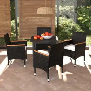 vidaXL Mobilier à dîner de jardin et coussins 5pcs Résine tressée Noir pas cher