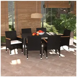 vidaXL Mobilier à dîner de jardin et coussins 7pcs Résine tressée Noir pas cher