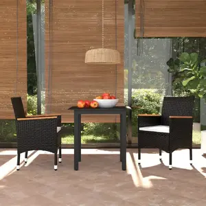vidaXL Mobilier à dîner de jardin et coussins 3pcs Résine tressée Noir pas cher