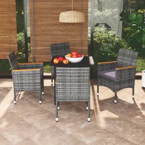 vidaXL Mobilier à dîner de jardin et coussins 5pcs Résine tressée Gris pas cher