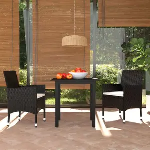 vidaXL Mobilier à dîner de jardin et coussins 3pcs Résine tressée Noir pas cher