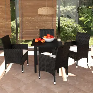 vidaXL Mobilier à dîner de jardin et coussins 5pcs Résine tressée Noir pas cher