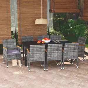 vidaXL Mobilier à dîner de jardin et coussins 9pcs Résine tressée Gris pas cher