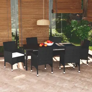 Comparateur de prix : vidaXL Mobilier à dîner de jardin et coussins 7pcs Résine tressée Noir