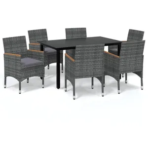 vidaXL Mobilier à dîner de jardin et coussins 7pcs Résine tressée Gris pas cher