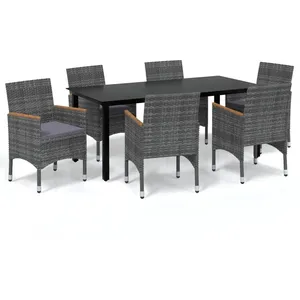 vidaXL Mobilier à dîner de jardin et coussins 7pcs Résine tressée Gris pas cher