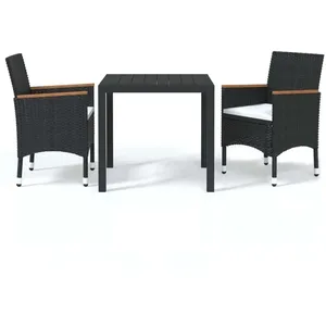 Vidaxl ensemble à dîner de jardin avec coussins 3 pcs poly rotin noir pas cher