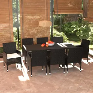vidaXL Mobilier à dîner de jardin et coussins 9pcs Résine tressée Noir pas cher
