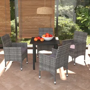 vidaXL Mobilier à dîner de jardin et coussins 5pcs Résine tressée Gris pas cher