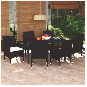 vidaXL Mobilier à dîner de jardin et coussins 7pcs Résine tressée Noir pas cher