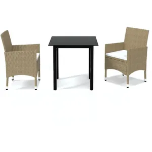 vidaXL Meubles à dîner de jardin et coussins 3 pcs Poly rotin Beige pas cher