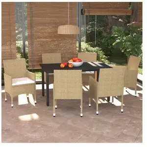 vidaXL Meubles à dîner de jardin et coussins 7 pcs Poly rotin Beige pas cher
