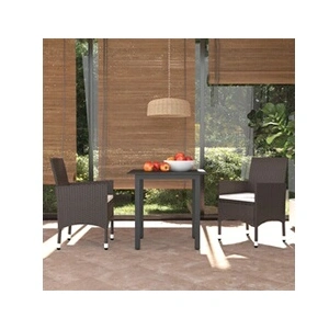 vidaXL Meubles à dîner de jardin et coussins 3 pcs Poly rotin Marron pas cher