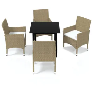 vidaXL Meubles à dîner de jardin et coussins 5 pcs Poly rotin Beige pas cher