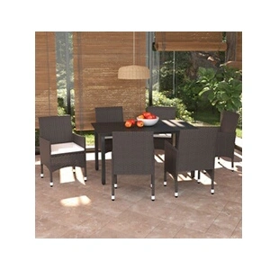 vidaXL Meubles à dîner de jardin et coussins 7 pcs Poly rotin Marron pas cher