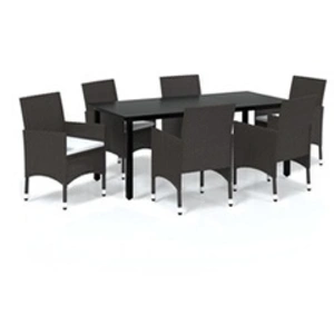 vidaXL Meubles à dîner de jardin et coussins 7 pcs Poly rotin Marron pas cher