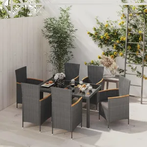 vidaXL Salon d'extérieur 7 pcs et coussins Résine tressée Noir et Gris pas cher