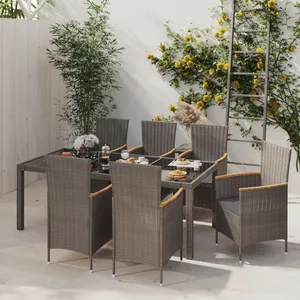 vidaXL Salon d'extérieur 7 pcs et coussins Résine tressée Noir et Gris pas cher