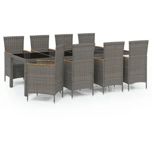 vidaXL Mobilier à dîner de jardin 9pcs et coussins Résine tressée Gris pas cher