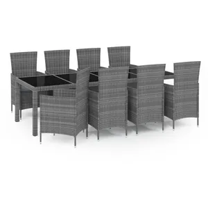 vidaXL Mobilier à dîner de jardin 9pcs et coussins Résine tressée Gris pas cher