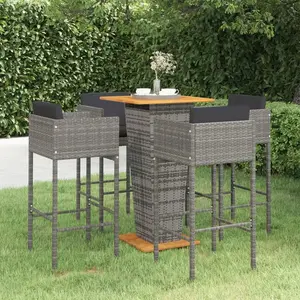 vidaXL Ensemble de bar de jardin 5 pcs et coussins Résine tressée Gris pas cher