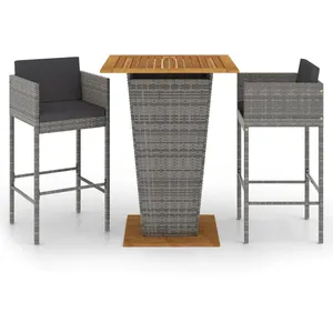 vidaXL Ensemble de bar de jardin 3 pcs et coussins Résine tressée Gris pas cher