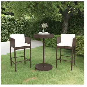 vidaXL Meubles de bar de jardin 3pcs et coussins Résine tressée Marron pas cher