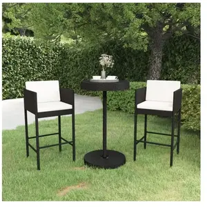 vidaXL Ensemble de bar de jardin 3 pcs et coussins Résine tressée Noir pas cher