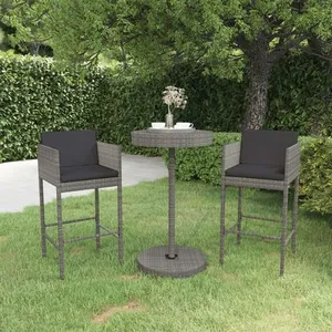 vidaXL Ensemble de bar de jardin 3 pcs et coussins Résine tressée Gris pas cher