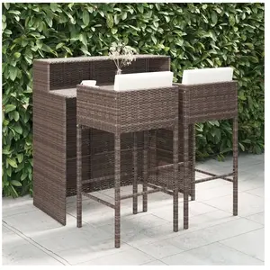 vidaXL Meubles de bar de jardin 3pcs et coussins Résine tressée Marron pas cher