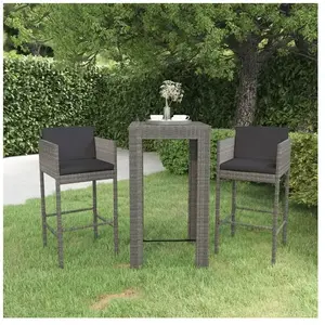 vidaXL Ensemble de bar de jardin 3 pcs et coussins Résine tressée Gris pas cher