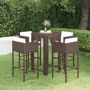 vidaXL Ensemble bar de jardin 5 pcs et coussins Résine tressée Marron pas cher