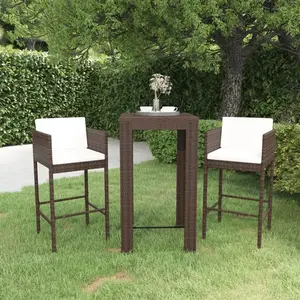 vidaXL Meubles de bar de jardin 3pcs et coussins Résine tressée Marron pas cher