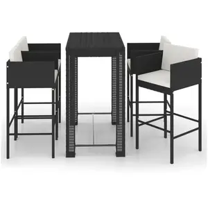vidaXL Ensemble de bar de jardin 5 pcs et coussins Résine tressée Noir pas cher