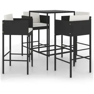 vidaXL Ensemble de bar de jardin 5 pcs et coussins Résine tressée Noir pas cher