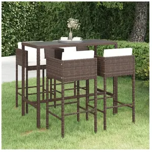 vidaXL Meubles de bar de jardin 5pcs et coussins Résine tressée Marron pas cher